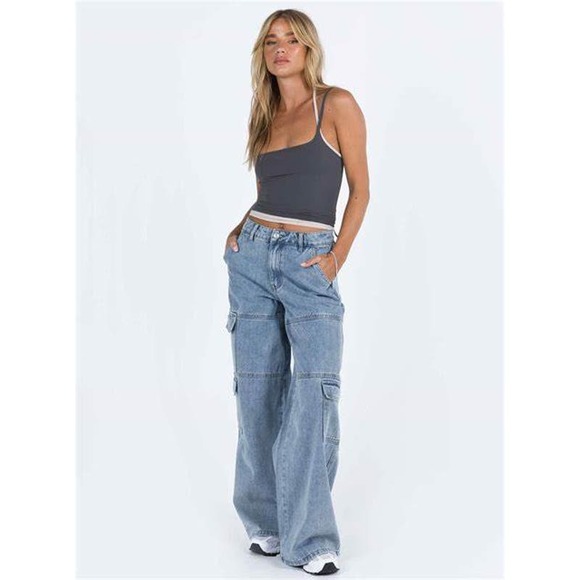 Princess Polly Tamba Denim Cargo Jeans Skater High Waist Wide Leg Size 6 NWT - Picture 1 of 6